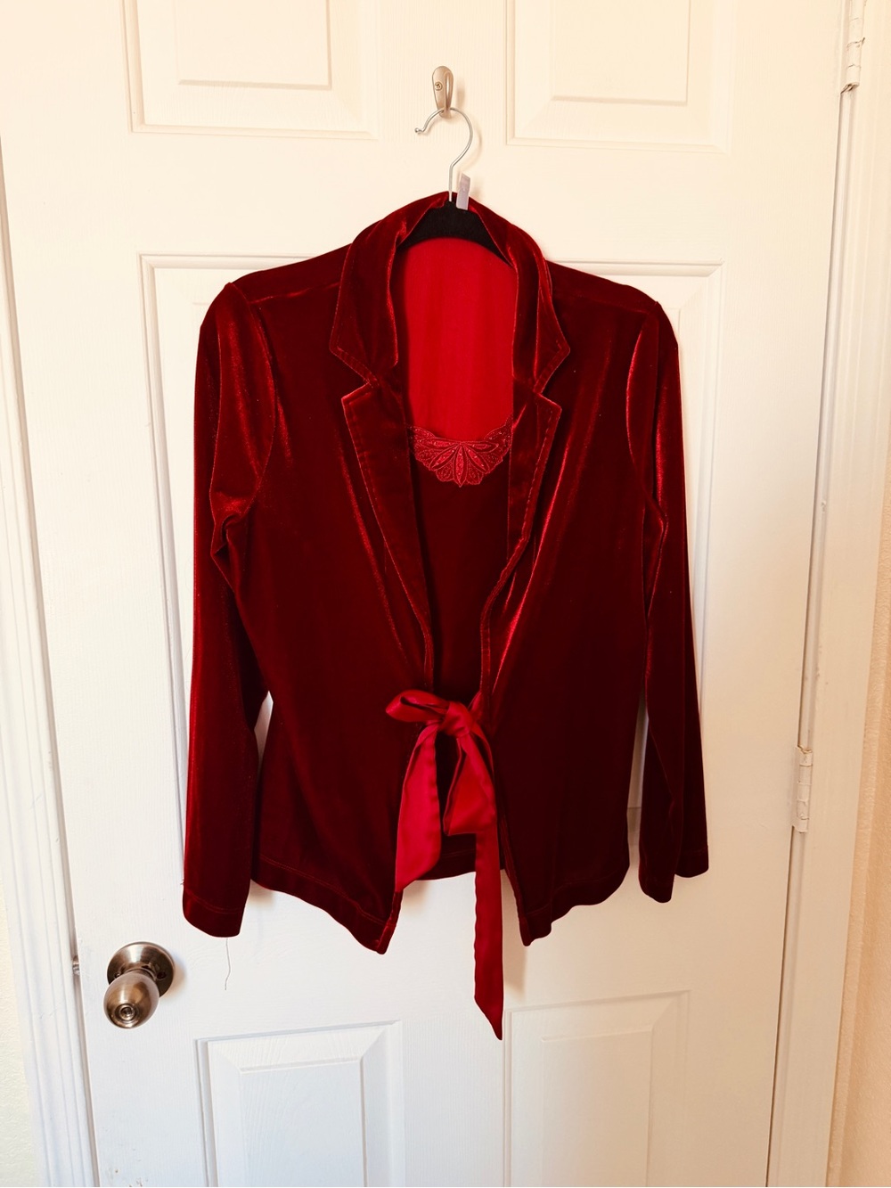 White Stag Deep Red Velvet Tie-Front Blouse Jacket